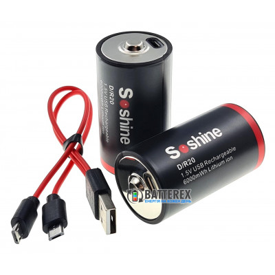 D R20 Li-ion Soshine 6000mWh 1.5V Protected micro-USB с защитой и зарядкой от micro-USB