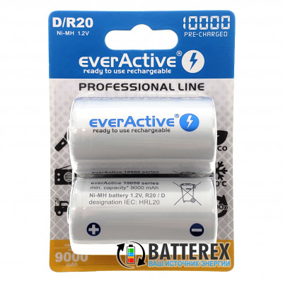 Аккумулятор D R20 Everactive 10000 mah Ready to use (цена за 1 шт.)