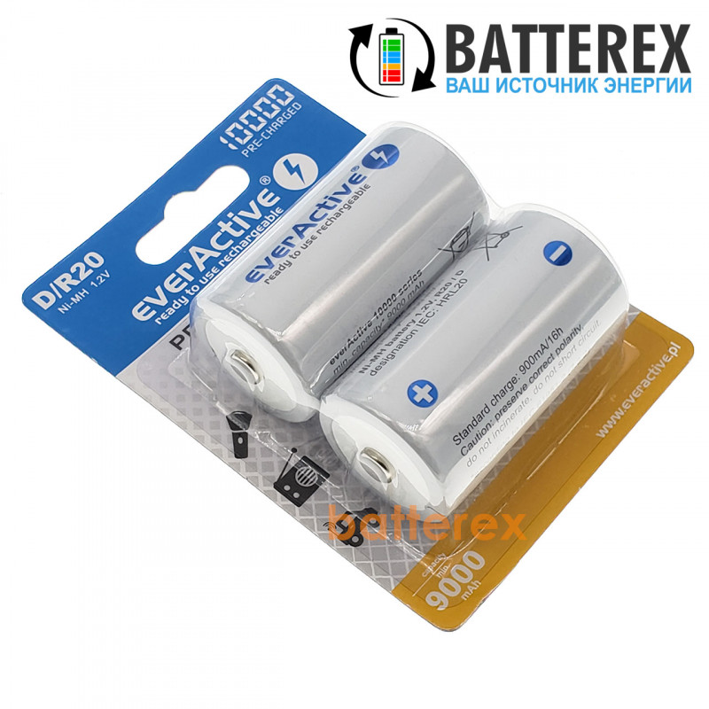 Аккумулятор R20 D Everactive 10000 mah Ready to use от 1 шт.