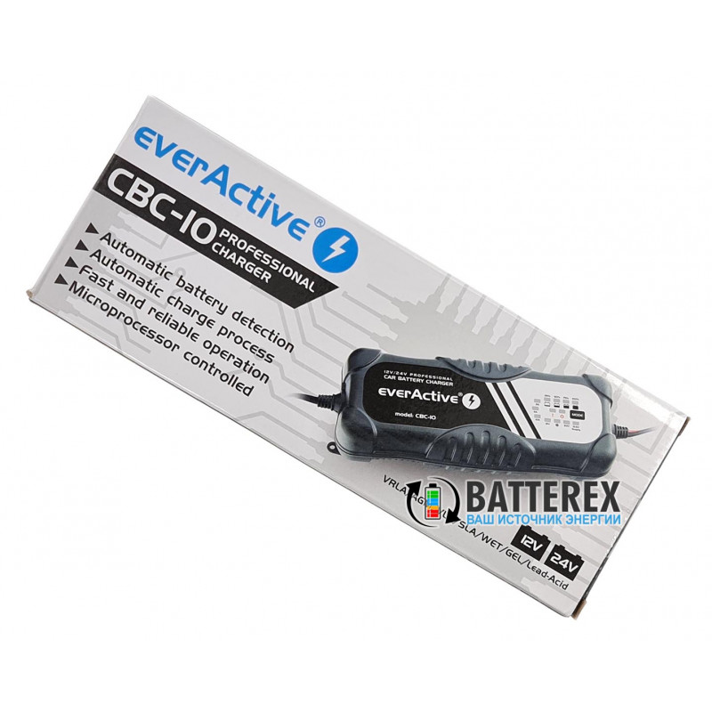 Зарядное устройство EverActive CBC-10 для автомобильных аккумуляторов 12V/24V Зарядное устройство EverActive CBC-10 для автомобильных аккумуляторов 12V/24V