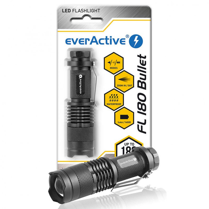 Фонарь Everactive FL180 Bullet с регулировкой фокуса и питанием АА или 14500