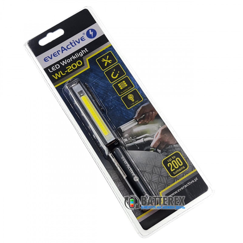 Ручной фонарь Everactive WL-200 COB 3W LED с поворотной клипсой и магнитом