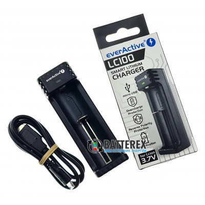 EverActive LC100 - 1-канальное зарядное устройство для Li-ion аккумуляторов разных размеров (18650, 21700, 26650, 14500, CR123A и др.)