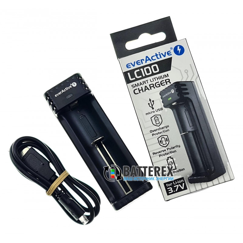 Зарядное устройство EverActive LC100 для Li-ion аккумулятора 18650, 21700, 26650, 14500, 16340