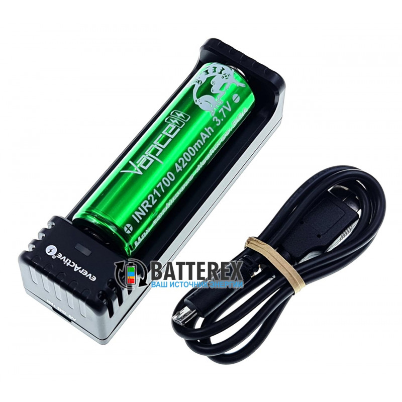 Зарядное устройство EverActive LC100 для Li-ion аккумулятора 18650, 21700, 26650, 14500, 16340
