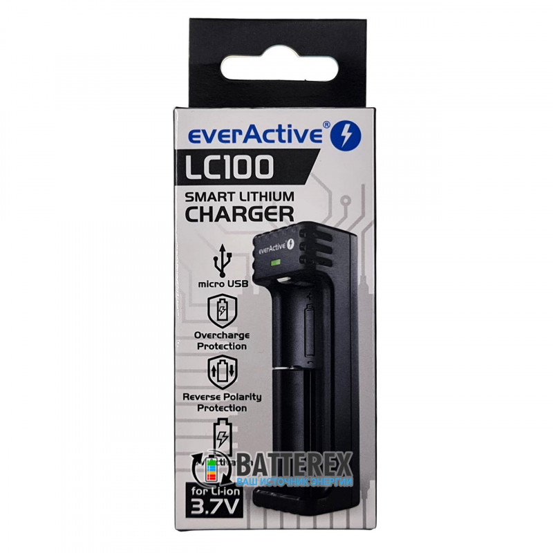 Зарядное устройство EverActive LC100 для Li-ion аккумулятора 18650, 21700, 26650, 14500, 16340