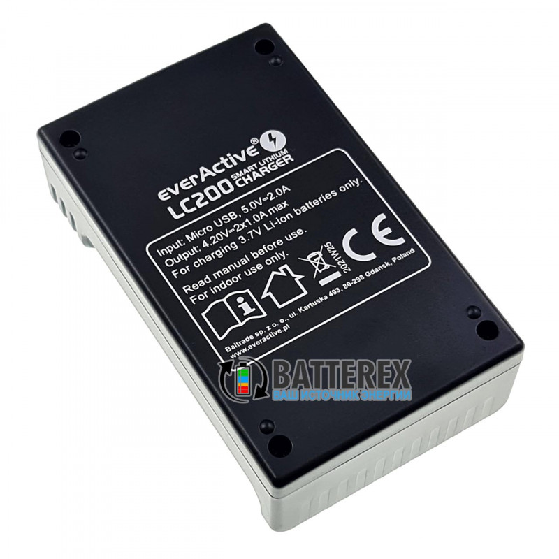 Зарядное устройство EverActive LC200 для Li-ion аккумулятора 18650, 21700, 26650, 14500, 16340