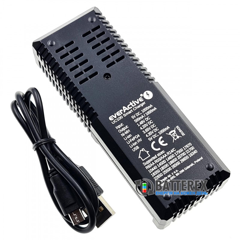 Зарядное устройство EverActive UC 100 + адаптер USB Liitokala 5V 2A