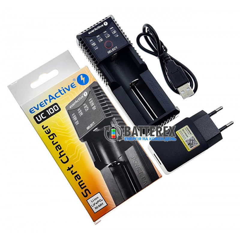 Зарядное устройство EverActive UC 100 + адаптер USB Liitokala 5V 2A