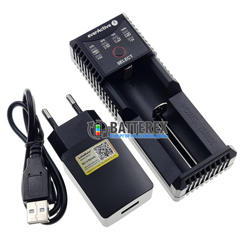 Зарядное устройство EverActive UC 100 + адаптер USB Liitokala 5V 2A
