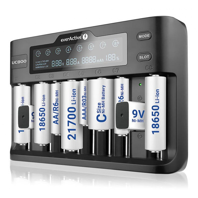 Everactive UC800 - зарядное устройство на 8 аккумуляторов Li-ion/LiFePO4/Ni-MH + 2 канала для аккумуляторов Крона Everactive UC800 - зарядное устройство на 8 аккумуляторов Li-ion/LiFePO4/Ni-MH + 2 канала для аккумуляторов Крона