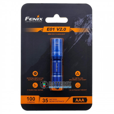 Fenix E01 V2.0 Blue 100люмен - фонарь-брелок наключник + батарейка ААА в комплекте - цвет синий