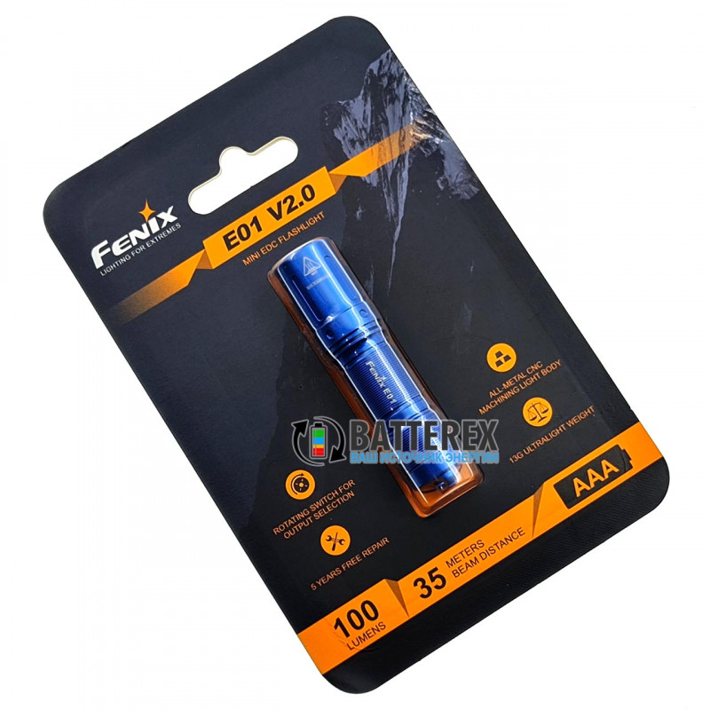 Фонарь-брелок Fenix E01 V2.0 Blue - цвет синий Фонарь-брелок Fenix E01 V2.0 Blue - цвет синий