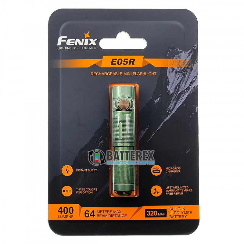 Фонарь-брелок Fenix E05R Green - цвет зелёный Фонарь-брелок Fenix E05R Green - цвет зелёный