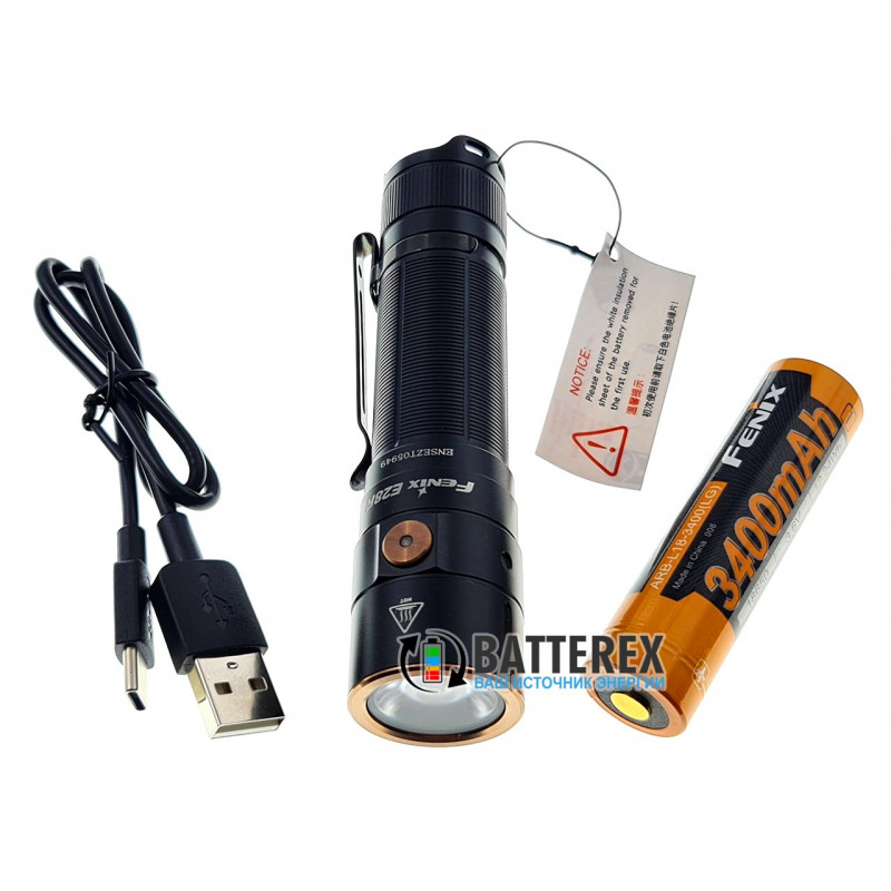 Фонарь Fenix E28R 1500 люмен с зарядкой от USB Type-C + аккумулятор 18650 Fenix 3400mah - оригинал