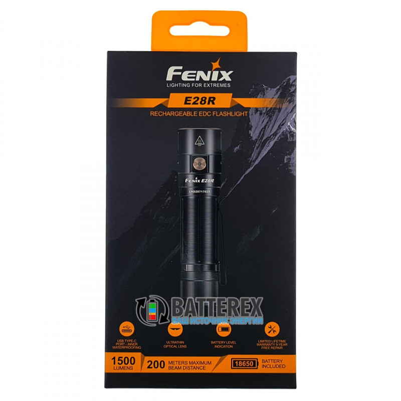 Фонарь Fenix E28R 1500 люмен с зарядкой от USB Type-C + аккумулятор 18650 Fenix 3400mah - оригинал Фонарь Fenix E28R 1500 люмен с зарядкой от USB Type-C + аккумулятор 18650 Fenix 3400mah - оригинал