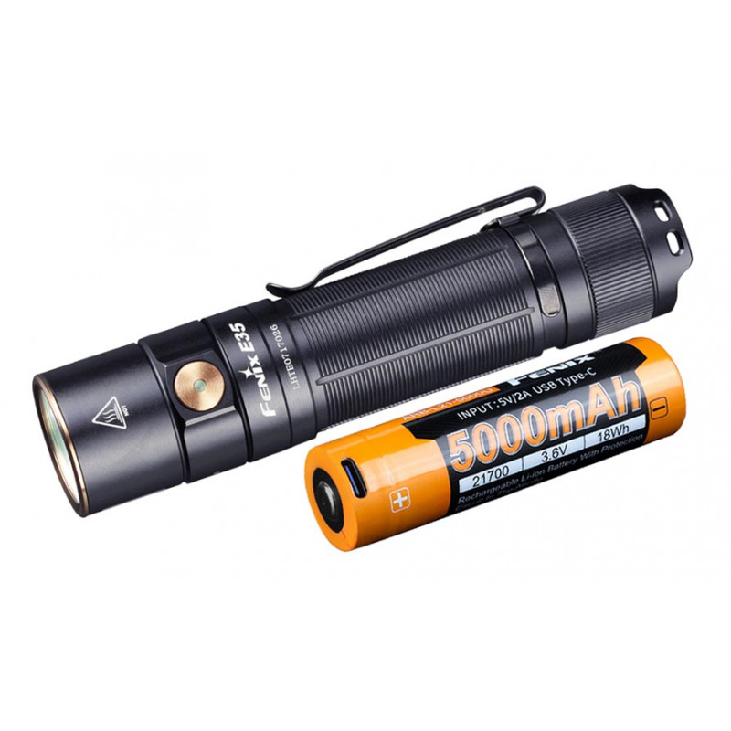 Фонарь Fenix E35 V3.0 3000 люмен + аккумулятор 21700 Fenix 5000mah с зарядкой от USB Type-C - оригинал