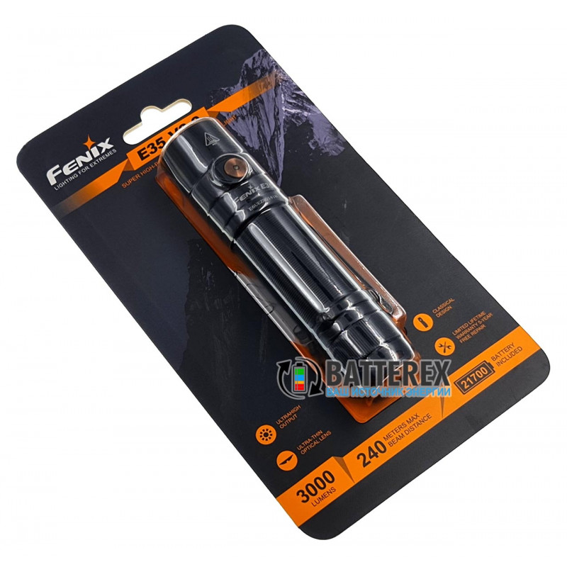 Фонарь Fenix E35 V3.0 3000 люмен + аккумулятор 21700 Fenix 5000mah с зарядкой от USB Type-C - оригинал Фонарь Fenix E35 V3.0 3000 люмен + аккумулятор 21700 Fenix 5000mah с зарядкой от USB Type-C - оригинал