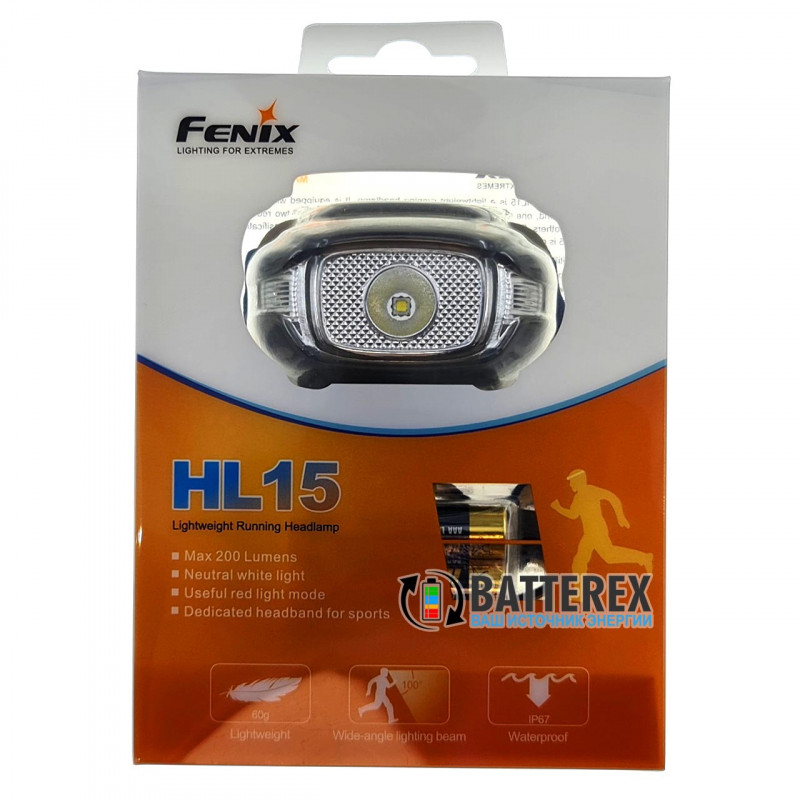 Налобный фонарь Fenix HL15 (цвет чёрный) + 2 ААА батарейки - оригинал Налобный фонарь Fenix HL15 (цвет чёрный) + 2 ААА батарейки - оригинал