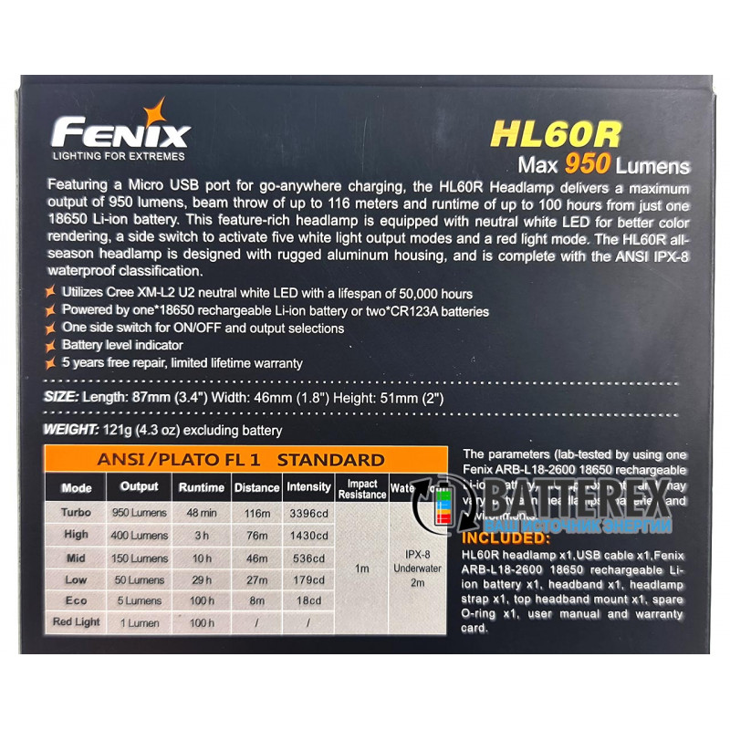 Налобный фонарь Fenix HL60R со встроенной USB зарядкой + аккумулятор 18650 Fenix 2600mah Налобный фонарь Fenix HL60R со встроенной USB зарядкой + аккумулятор 18650 Fenix 2600mah