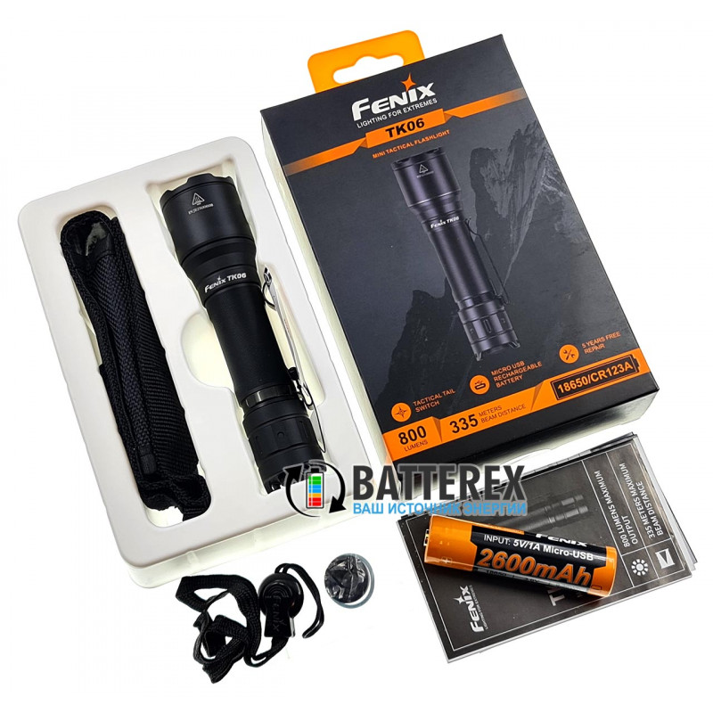 Фонарь Fenix TK06 + аккумулятор 18650 Fenix 2600mah microUSB - оригинал Фонарь Fenix TK06 + аккумулятор 18650 Fenix 2600mah microUSB - оригинал