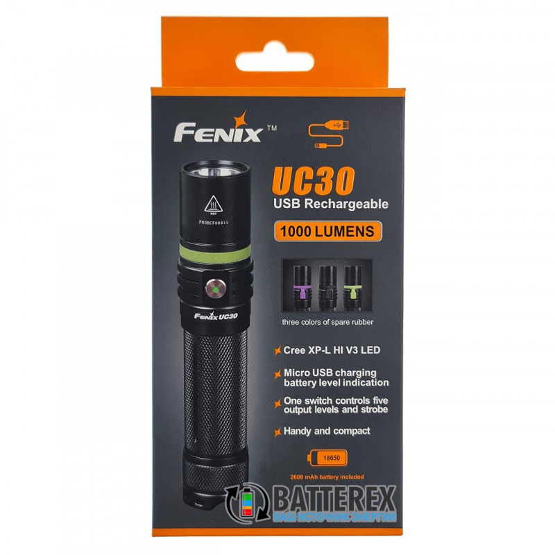 Фонарь Fenix UC30 с зарядкой от USB + аккумулятор 18650 Fenix 2600mah - оригинал Фонарь Fenix UC30 с зарядкой от USB + аккумулятор 18650 Fenix 2600mah - оригинал