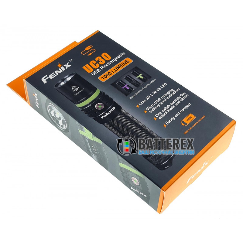 Фонарь Fenix UC30 с зарядкой от USB + аккумулятор 18650 Fenix 2600mah - оригинал Фонарь Fenix UC30 с зарядкой от USB + аккумулятор 18650 Fenix 2600mah - оригинал