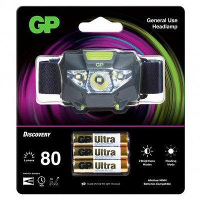 GP Discovery CH32 - налобный фонарь 80 люмен (2 режима яркости, защита от воды, питание от 3х ААА, батарейки в комплекте)