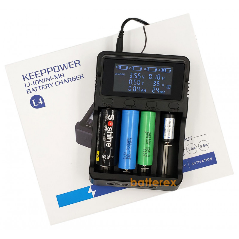 Продвинутое зарядное устройство KEEPPOWER L4 для Ni-MH и Li-ion аккумуляторов AA, AAA, 18650, 21700, 20700, 26650 и др.