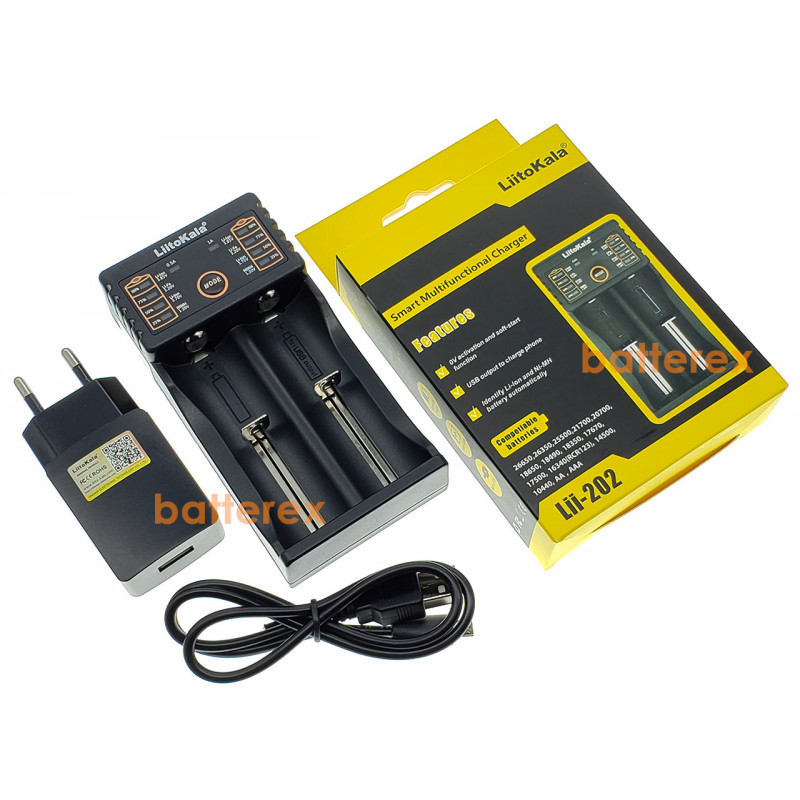 Зарядное устройство LiitoKala Lii-202 на 2 аккумулятора AA, AAA и Li-ion/LiFePO4 с функцией PowerBank + сетевой USB адаптер Liitokala 5V 2A Зарядное устройство LiitoKala Lii-202 на 2 аккумулятора AA, AAA и Li-ion/LiFePO4 с функцией PowerBank + сетевой USB адаптер Liitokala 5V 2A
