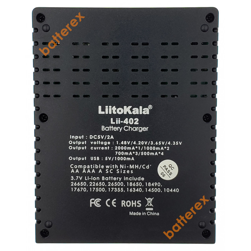 LiitoKala Lii-402 - 4х-канальное зарядное устройство для аккумуляторов AA, AAA и Li-ion/LiFePO4 с функцией PowerBank и выбором тока заряда 0.5/0.7/1/2А LiitoKala Lii-402 - 4х-канальное зарядное устройство для аккумуляторов AA, AAA и Li-ion/LiFePO4 с функцией PowerBank и выбором тока заряда 0.5/0.7/1/2А