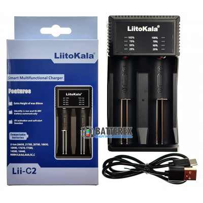 LiitoKala Lii-C2 - зарядное устройство на 2 канала для NiMH и Li-ion аккумуляторов с портом Type-C и поддержкой длинных аккумуляторов до 80мм