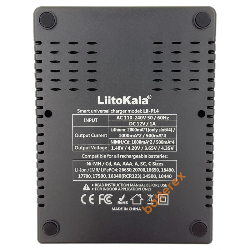 LiitoKala Lii-PL4 - сетевое зарядное устройство на 4 аккумулятора Ni-MH/Li-ion/LiFePO4 (ток заряда 0,5A/1A/2A)