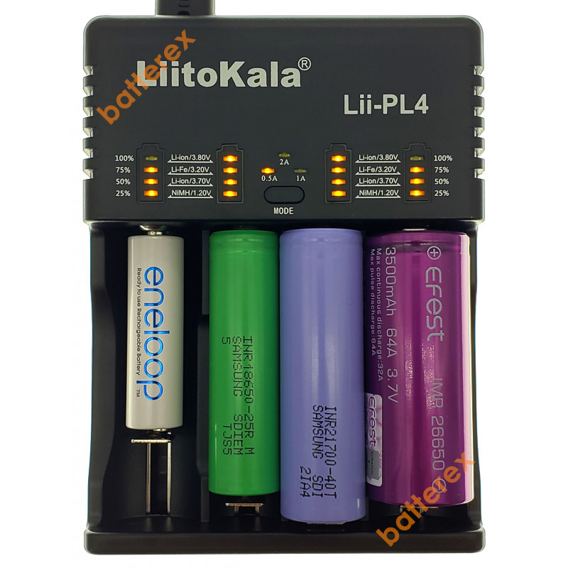 LiitoKala Lii-PL4 - сетевое зарядное устройство на 4 аккумулятора Ni-MH/Li-ion/LiFePO4 (ток заряда 0,5A/1A/2A)