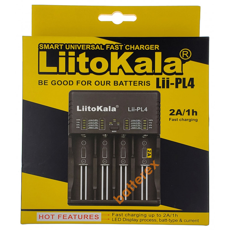LiitoKala Lii-PL4 - сетевое зарядное устройство на 4 аккумулятора Ni-MH/Li-ion/LiFePO4 (ток заряда 0,5A/1A/2A)