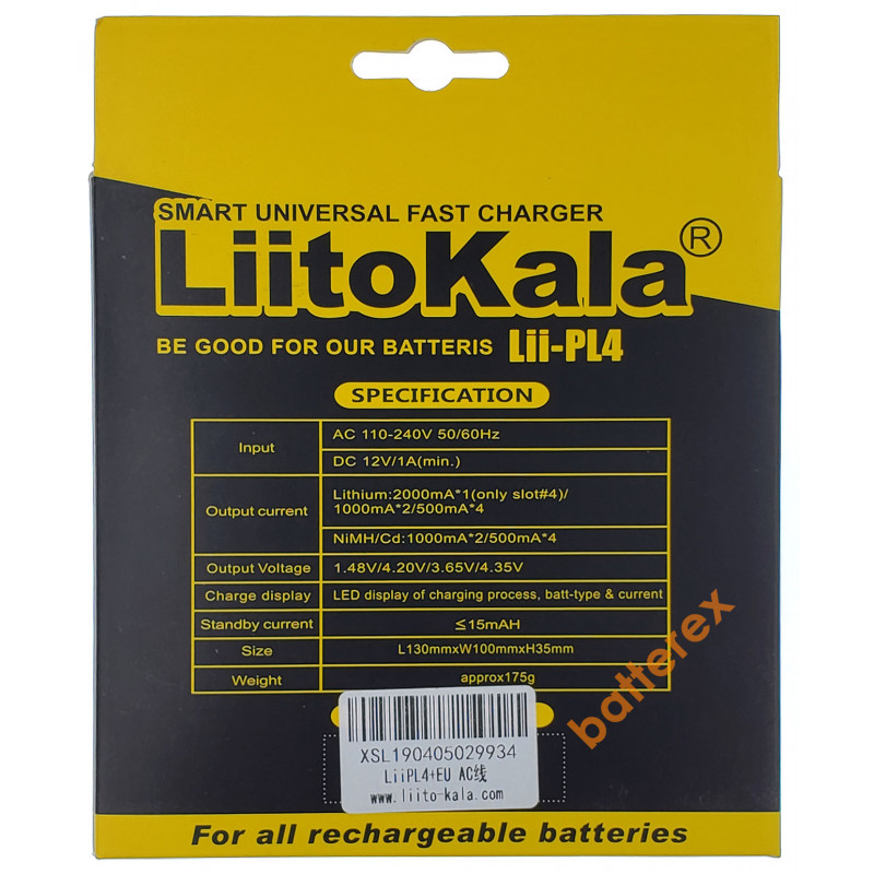 LiitoKala Lii-PL4 - сетевое зарядное устройство на 4 аккумулятора Ni-MH/Li-ion/LiFePO4 (ток заряда 0,5A/1A/2A)
