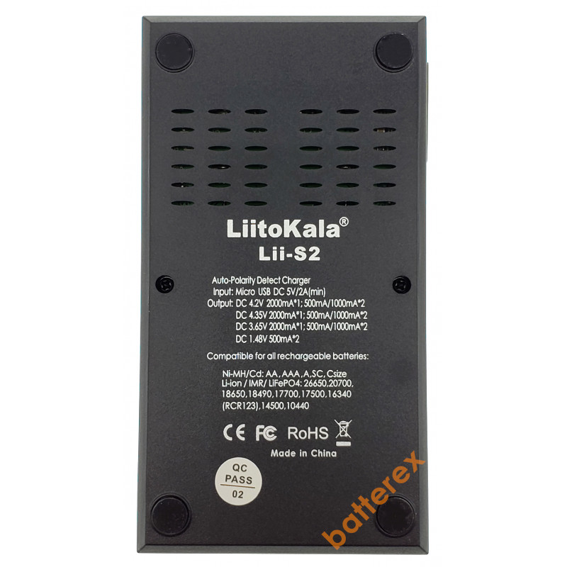 LiitoKala Lii-S2 - 2-канальное зарядное устройство для аккумуляторов Ni-MH/Li-ion/LiFePO4 c дисплеем и выбором тока заряда 0,5A/1A/2A LiitoKala Lii-S2 - 2-канальное зарядное устройство для аккумуляторов Ni-MH/Li-ion/LiFePO4 c дисплеем и выбором тока заряда 0,5A/1A/2A