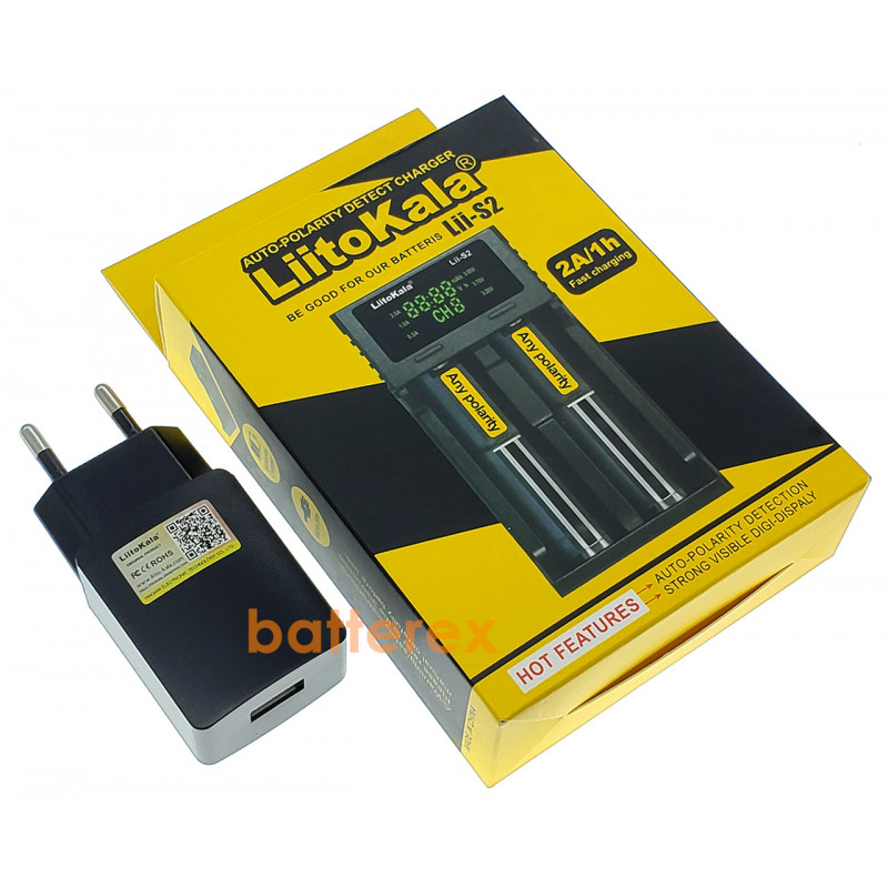 Зарядное устройство LiitoKala Lii-S2 на 2 аккумулятора Li-ion/NiMH + сетевой USB адаптер Liitokala 5V 2A