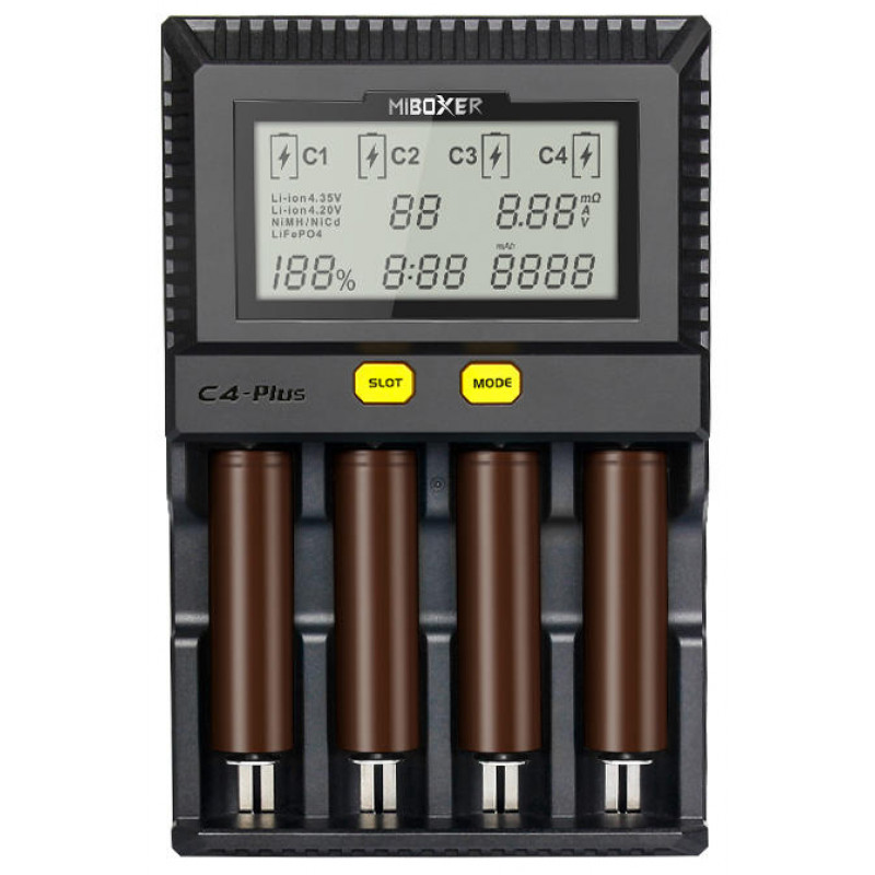 MIBOXER C4 Plus - быстрая 4-канальная зарядка для Li-ion/LiFePO4/NiMH/Ni-Cd аккумуляторов (ток заряда до 2,5А), купить MIBOXER C4 Plus с гарантией 12 месяцев MIBOXER C4 Plus - быстрая 4-канальная зарядка для Li-ion/LiFePO4/NiMH/Ni-Cd аккумуляторов (ток заряда до 2,5А), купить MIBOXER C4 Plus с гарантией 12 месяцев