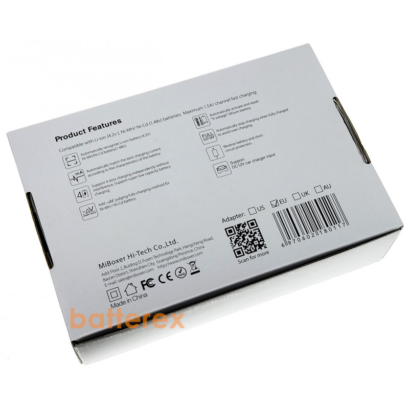 MIBOXER C4S - зарядка на 4 аккумулятора Li-ion/NiMH с током заряда до 1,5А с гарантией 12 месяцев