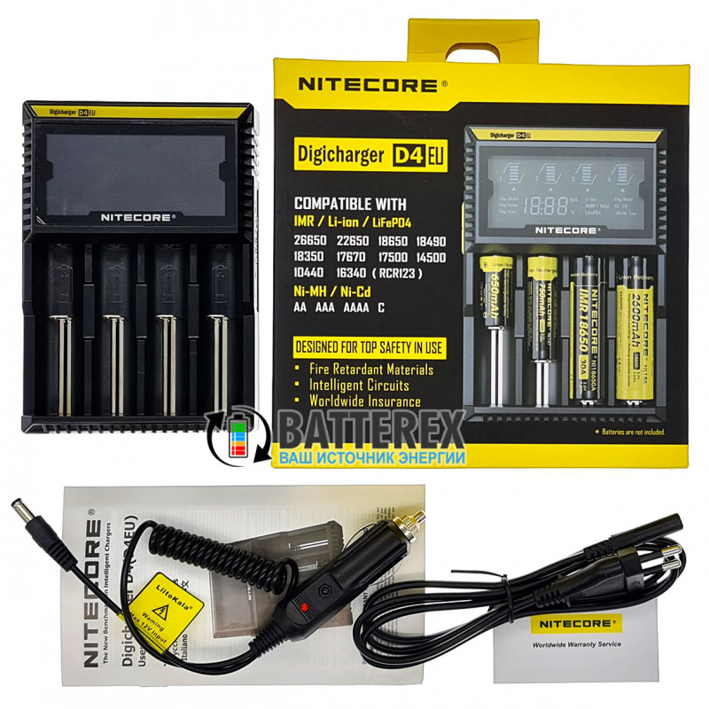 Nitecore Digicharger D4 - универсальное зарядное устройство + автоадаптер Nitecore Digicharger D4 - универсальное зарядное устройство + автоадаптер