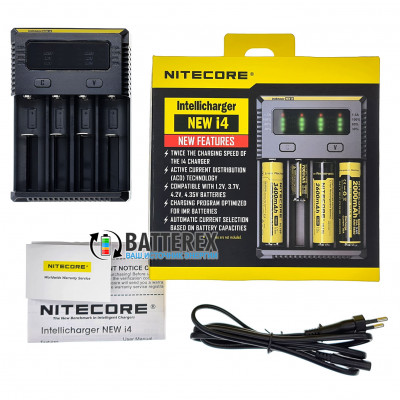 Nitecore NEW i4 - универсальное зарядное устройство на 4 аккумулятора NiMH, Li-ion и LiFePO4 (ток заряда до 1.5А) - оригинал, гарантия 12 месяцев