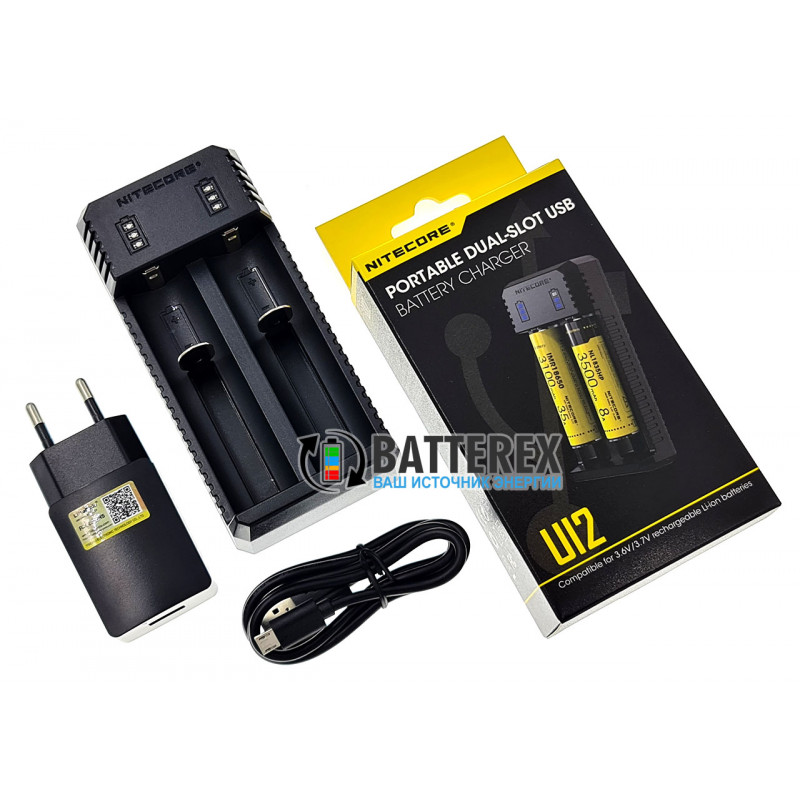 Зарядное устройство Nitecore UI2 на 2 Li-ion аккумулятора 18650, 21700, 18500, 14500, 26650 + сетевой USB адаптер Liitokala 5V 2A
