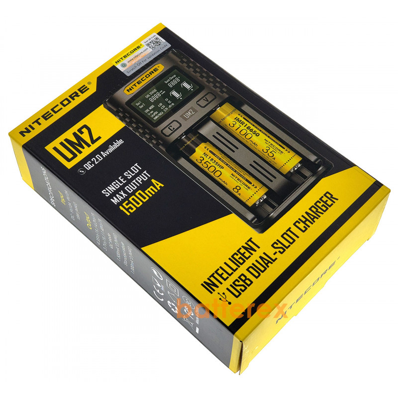 Универсальное зарядное устройство Nitecore UM2 на 2 канала с подключением через USB