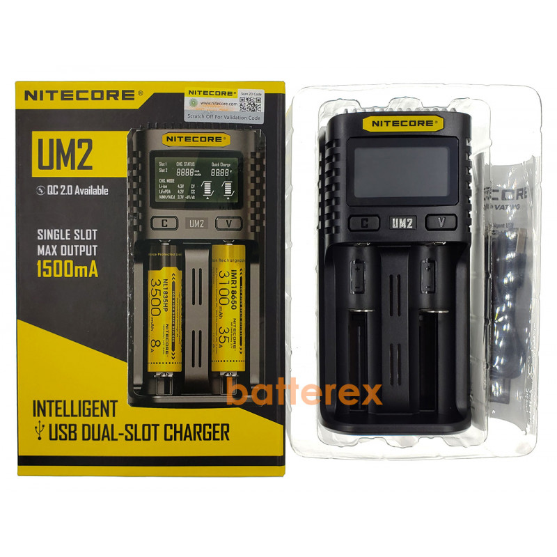 Универсальное зарядное устройство Nitecore UM2 на 2 канала с подключением через USB