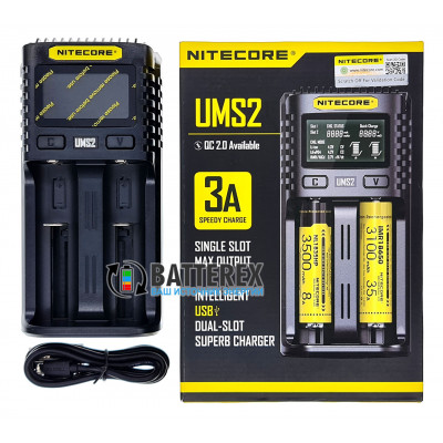 Nitecore UMS2 - быстрая универсальная 2х-канальная USB-зарядка с током заряда до 3А. Оригинал, гарантия 12 месяцев