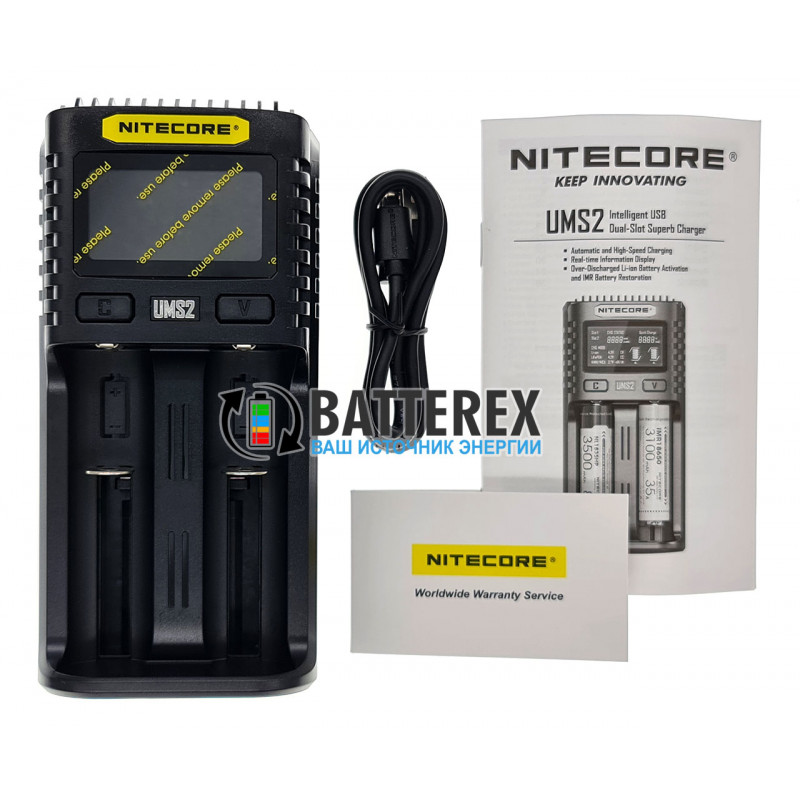 Быстрая универсальная зарядка Nitecore UMS2 на 2 канала с током заряда до 3А и подключением через USB Быстрая универсальная зарядка Nitecore UMS2 на 2 канала с током заряда до 3А и подключением через USB
