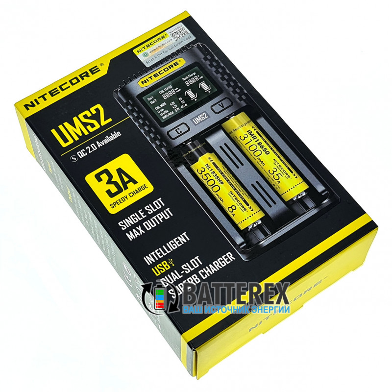 Быстрая универсальная зарядка Nitecore UMS2 на 2 канала с током заряда до 3А и подключением через USB Быстрая универсальная зарядка Nitecore UMS2 на 2 канала с током заряда до 3А и подключением через USB
