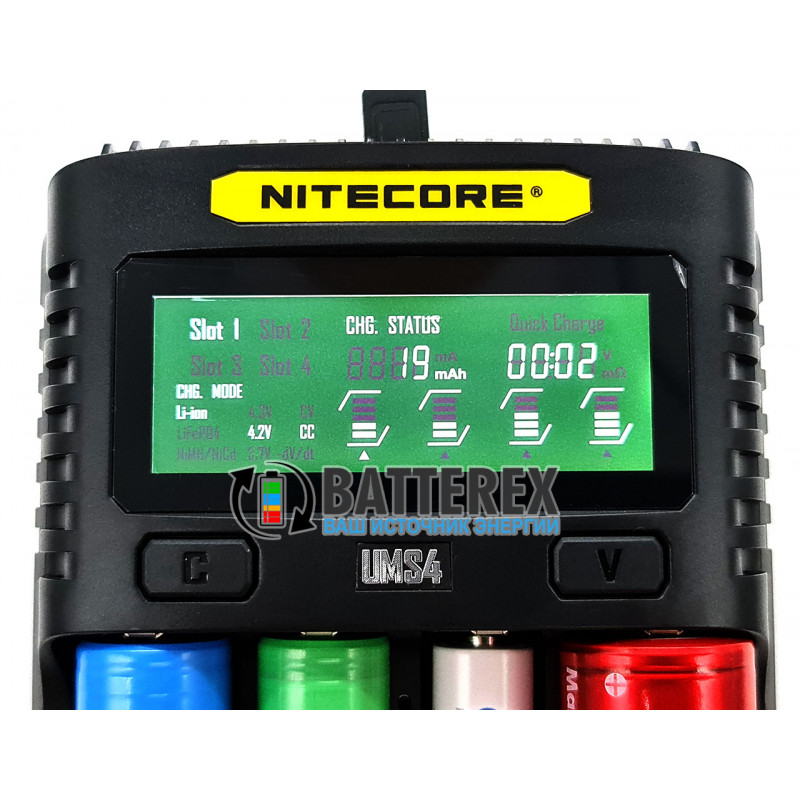Быстрая универсальная зарядка Nitecore UMS4 на 4 канала с током заряда до 3А и подключением через USB Быстрая универсальная зарядка Nitecore UMS4 на 4 канала с током заряда до 3А и подключением через USB