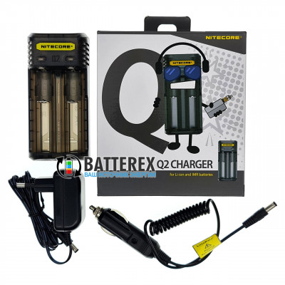 Nitecore Q2 Blackberry (чёрное) - быстрое зарядное устройство на 2 канала для Li-ion аккумуляторов (ток заряда 1А/2А) + автоадаптер Nitecore Q2 Blackberry (чёрное) - быстрое зарядное устройство на 2 канала для Li-ion аккумуляторов (ток заряда 1А/2А) + автоадаптер